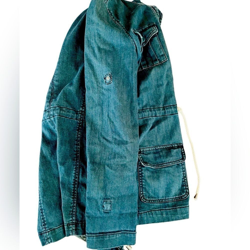 I❤️Ronson chambray tab sleeve drawstring waist zip/snap front jacket size XS - Picture 6 of 9